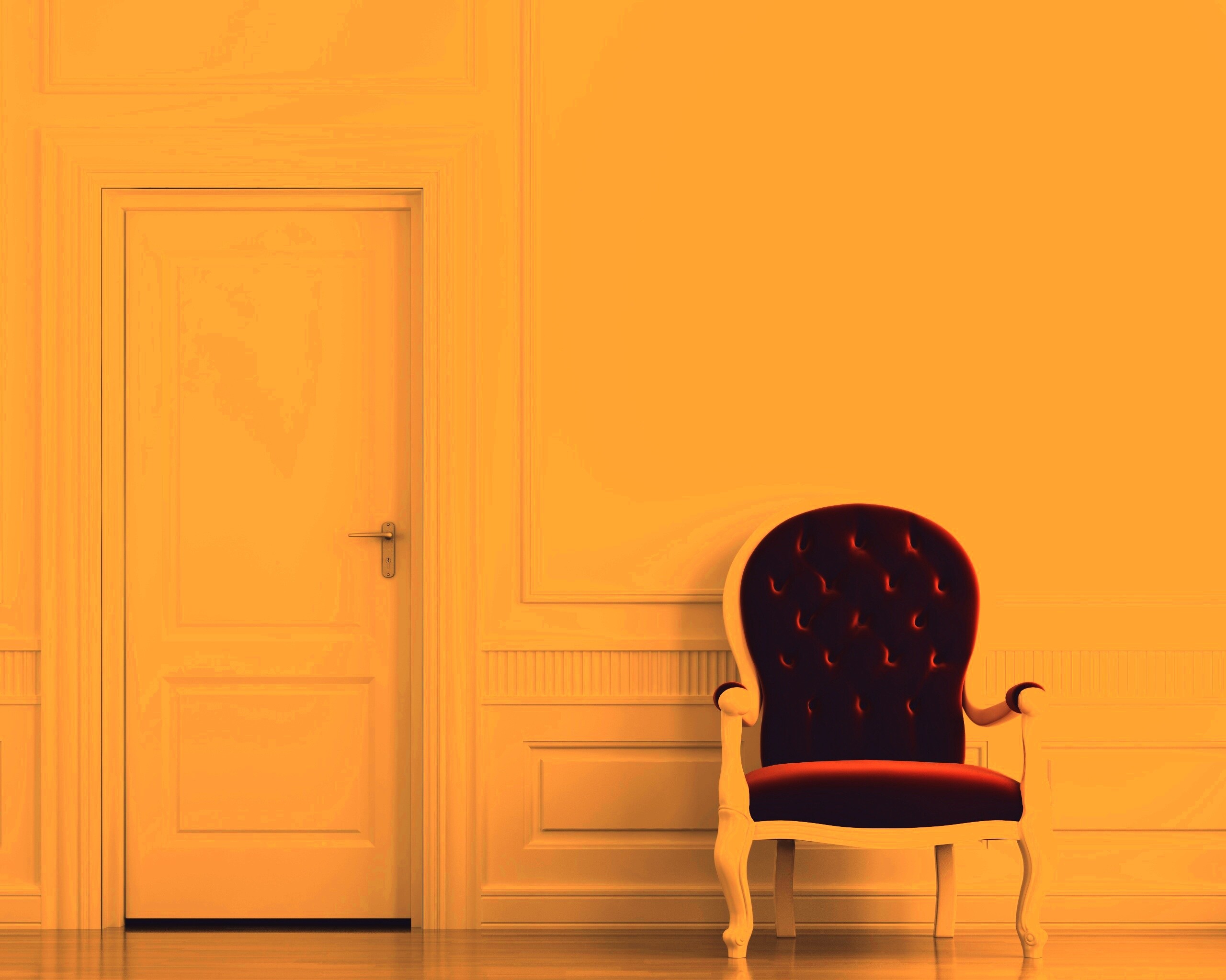 красное кресло в белой комнате обои