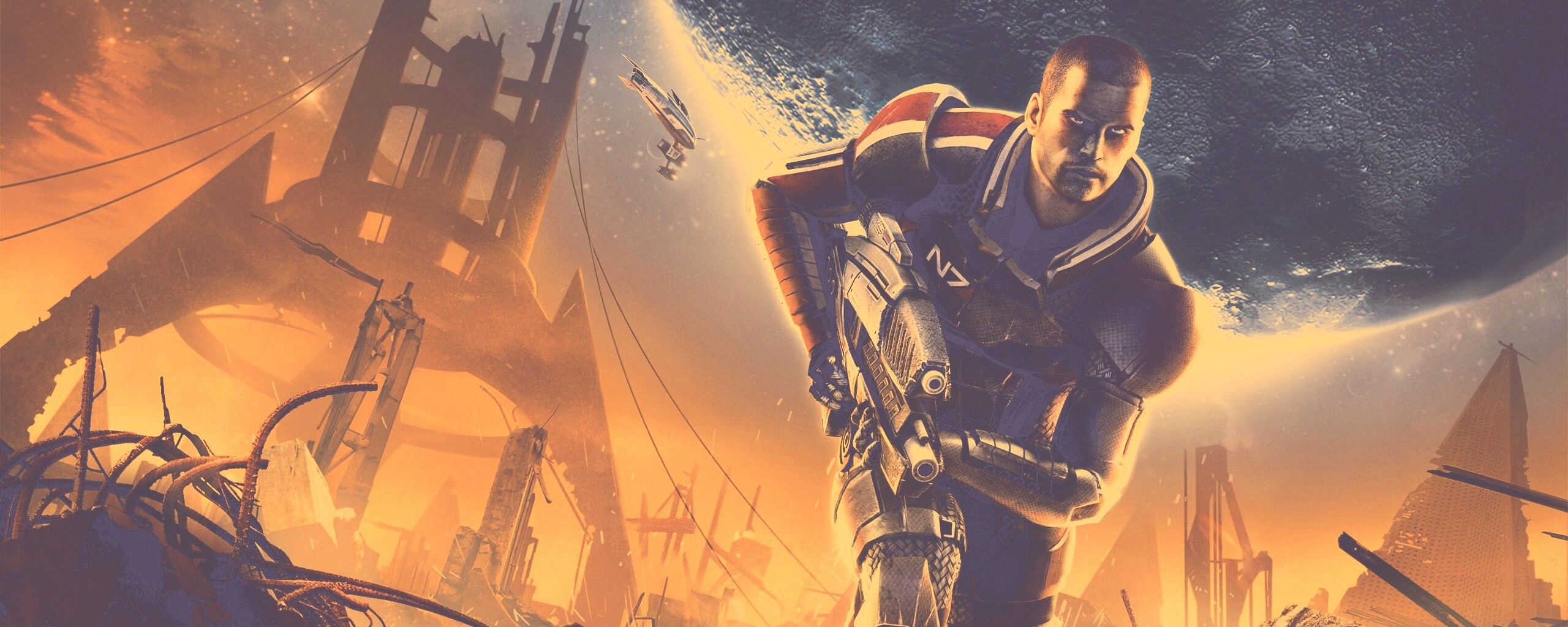 Капитан Шепард на руинах обои