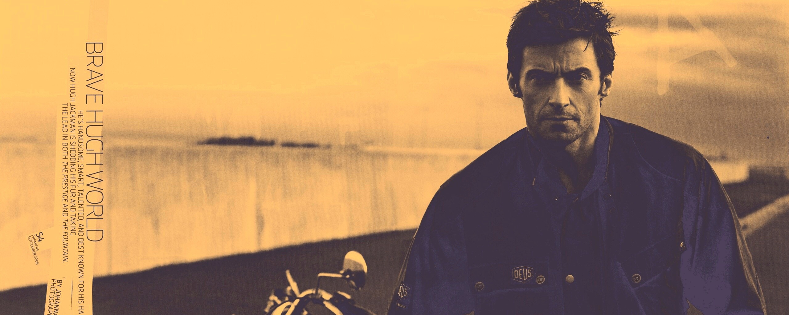 Хью Джекман с мотоциклом обои