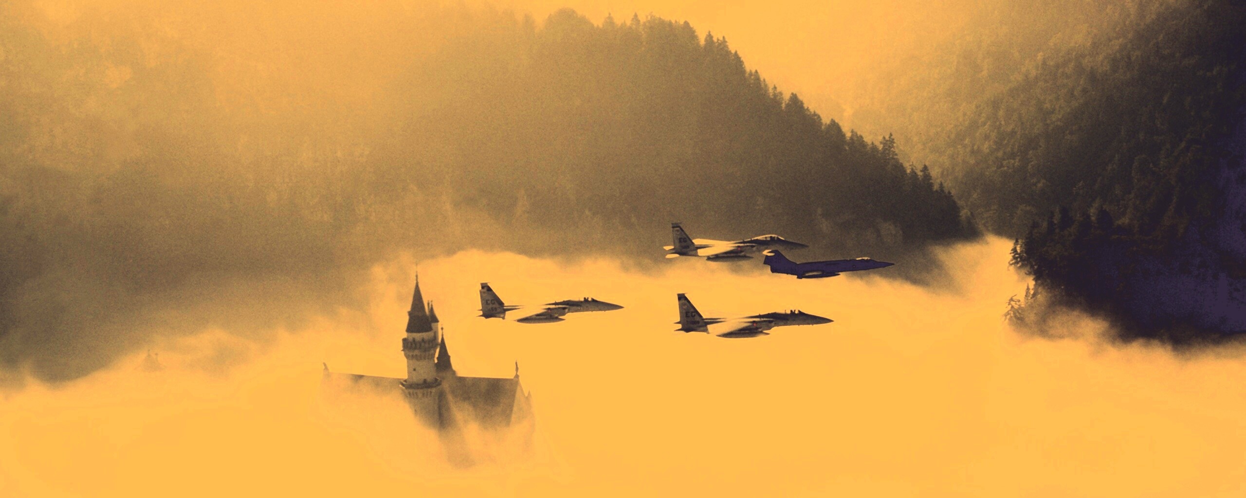 Истребители над замком обои