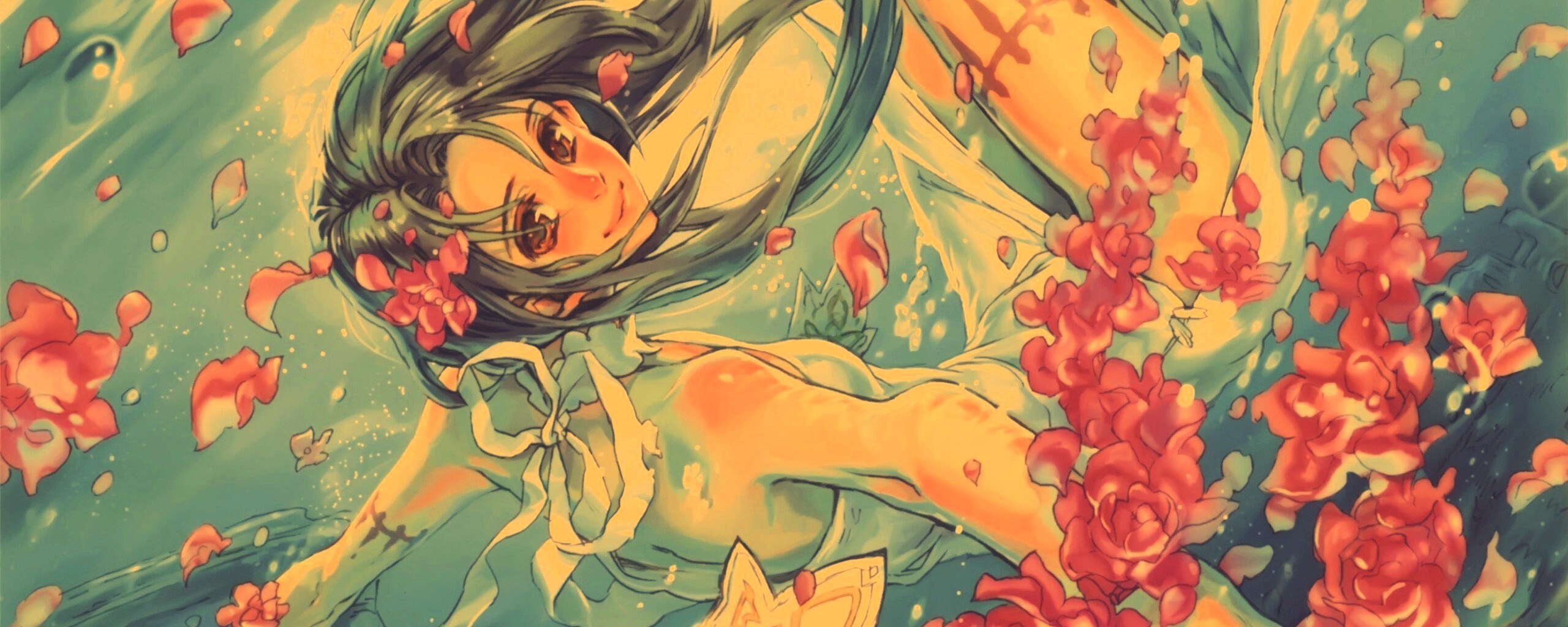 Девушка из аниме под водой обои