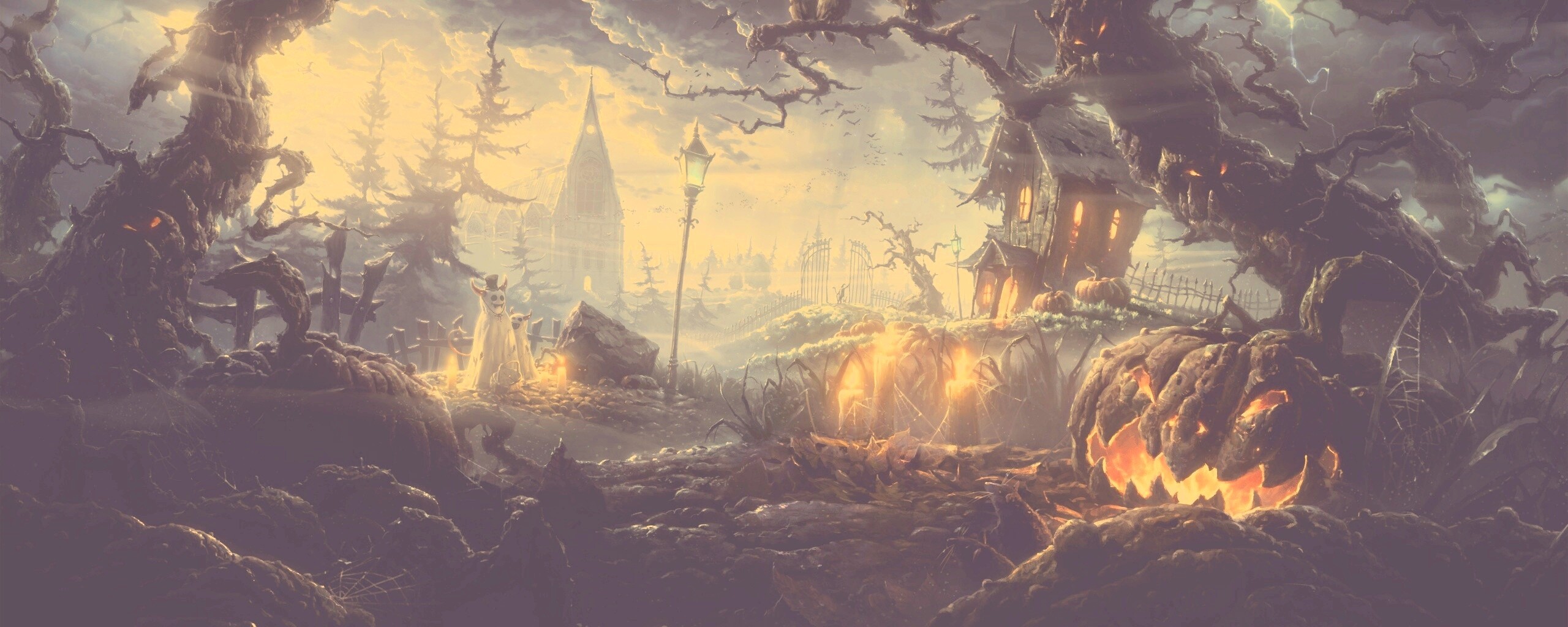 Страшный хэллоувинский пейзаж обои