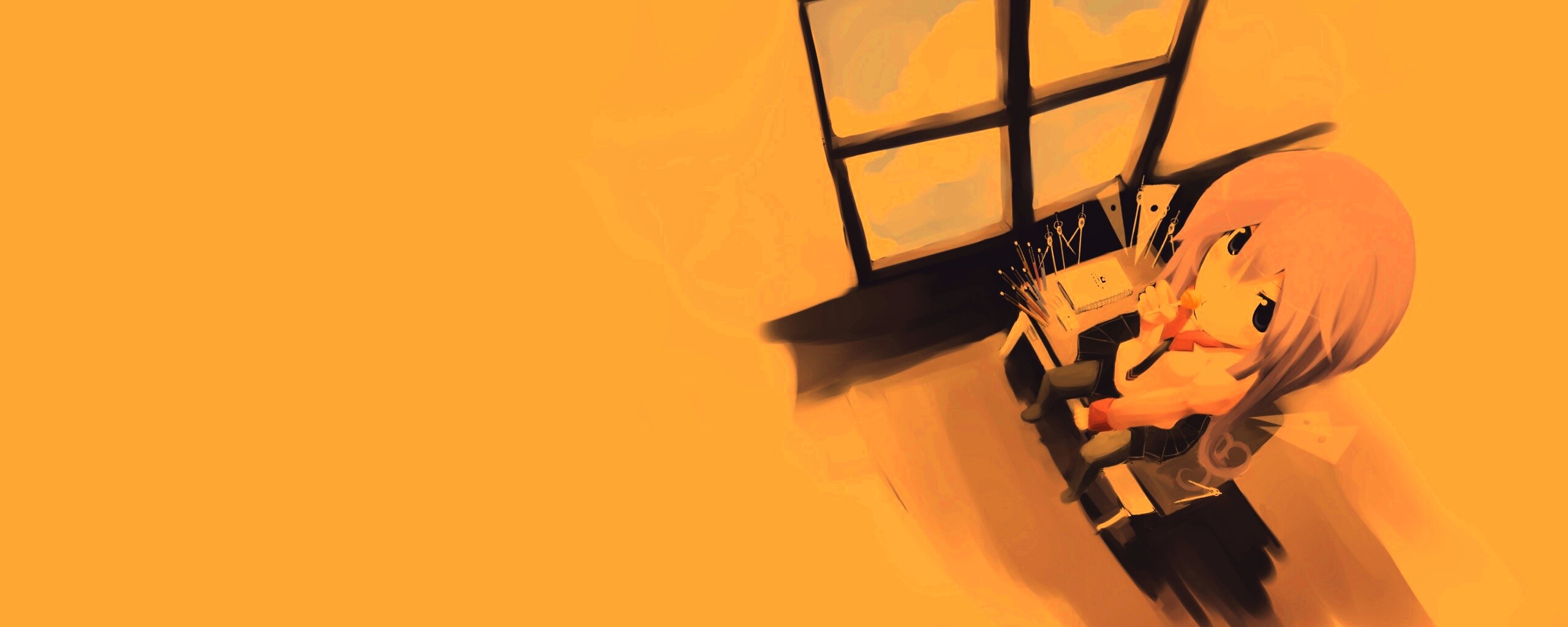 Школница с конфетой у окна обои