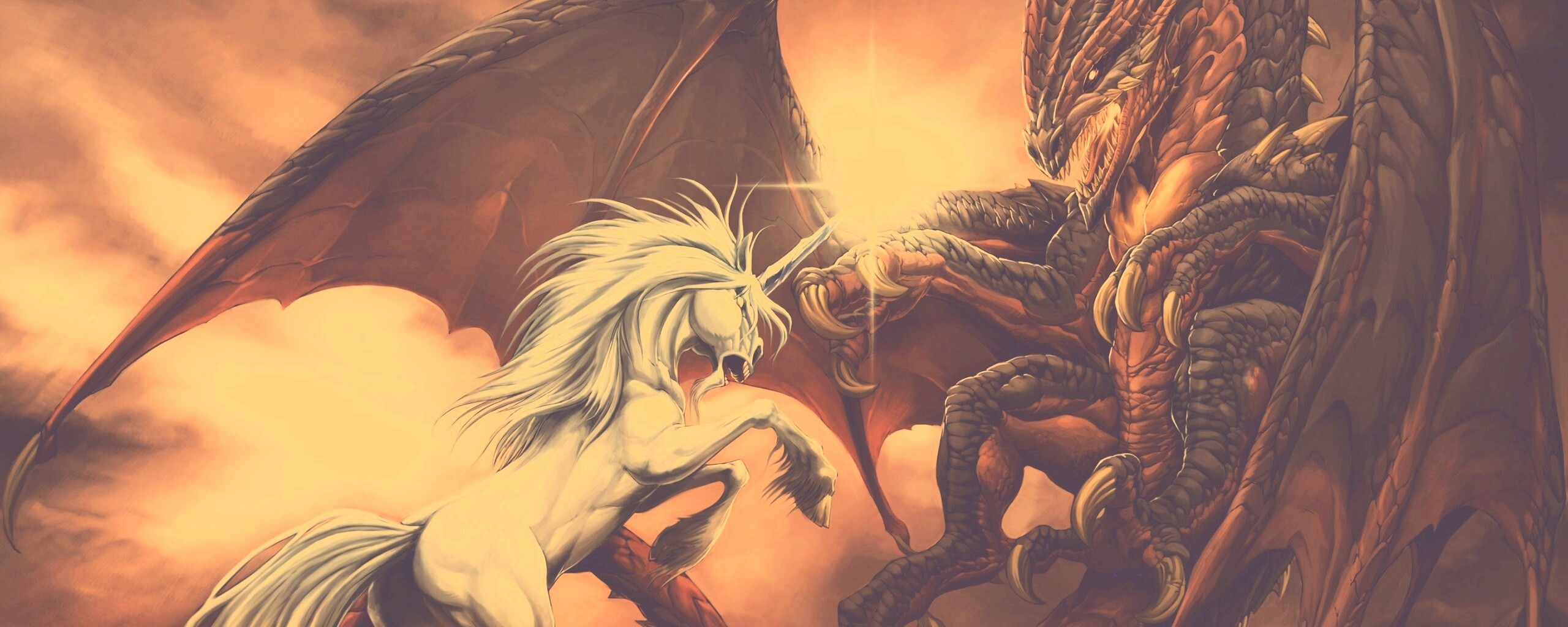 Дракон и единорог обои