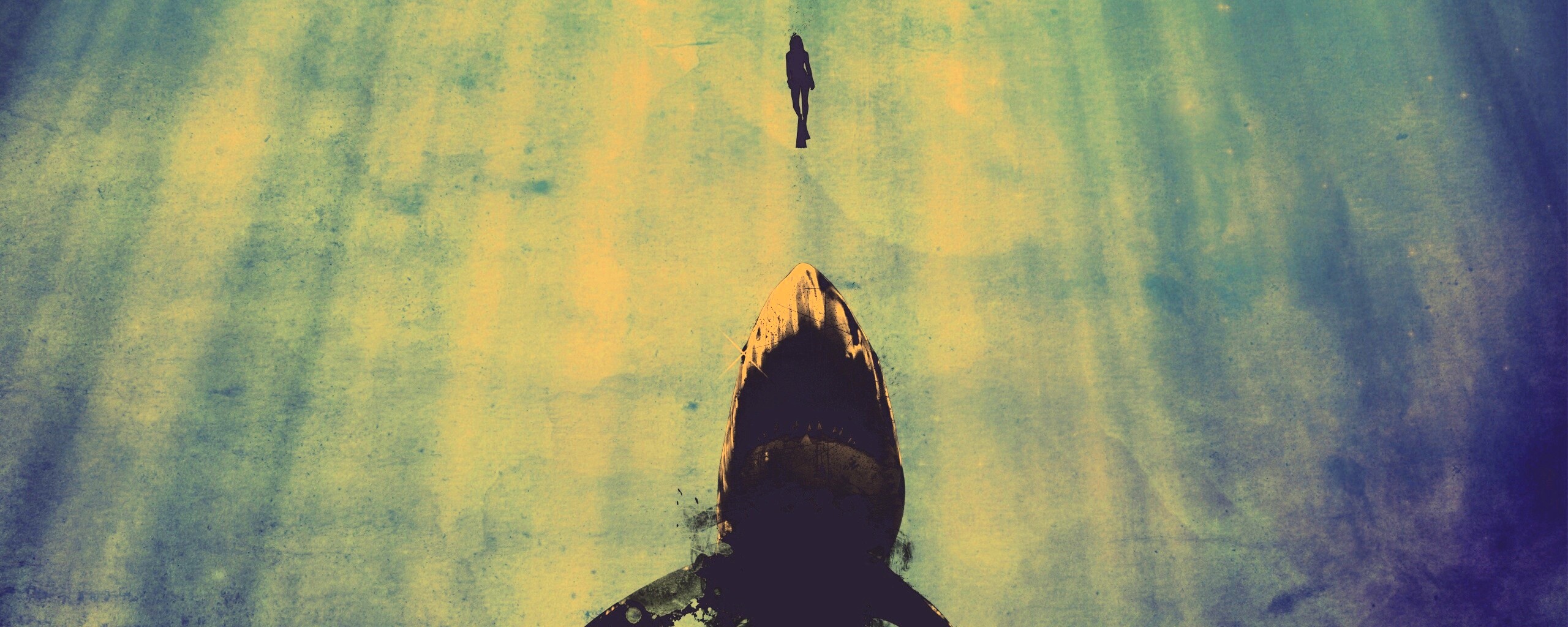 Акула гонится за человеком обои