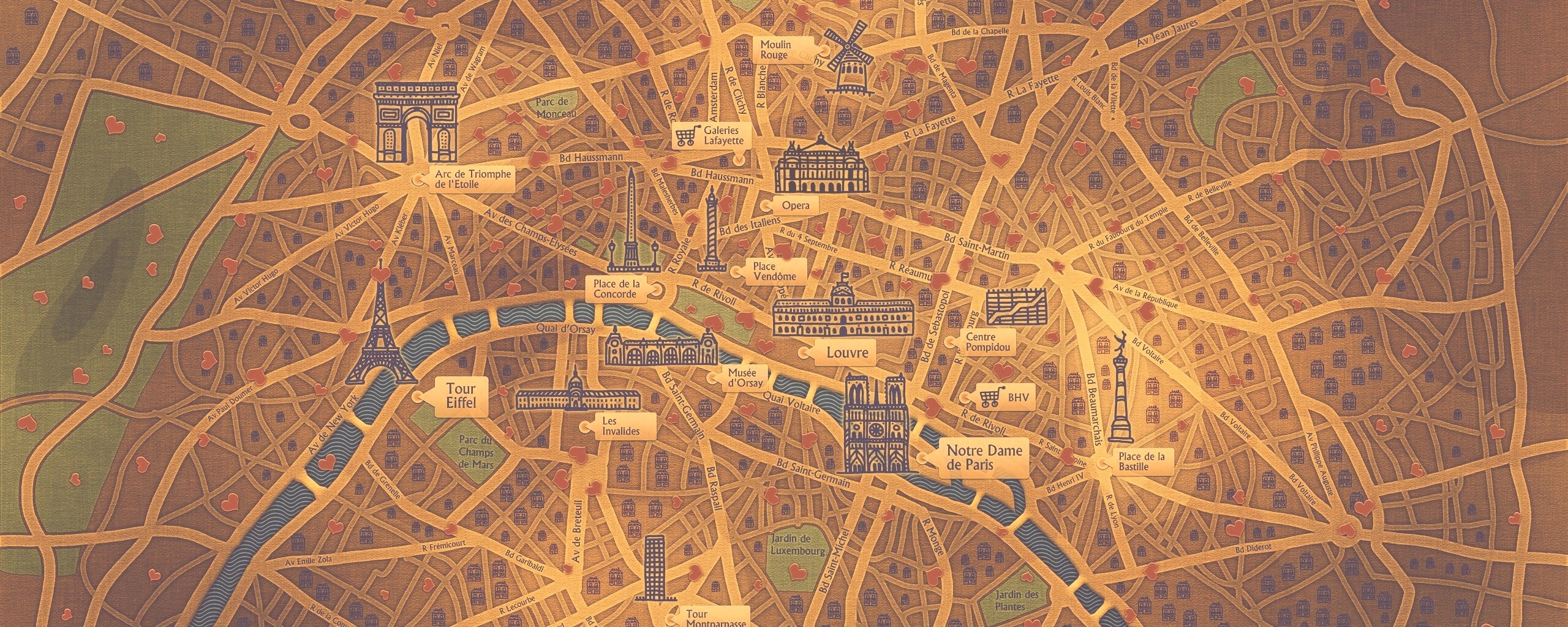 Карта Парижа обои