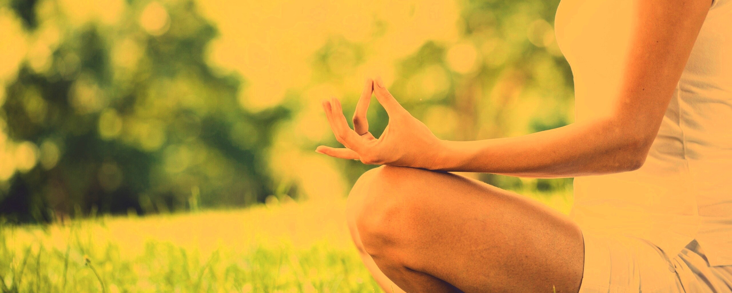 Девушка медитирует в позе лотоса на траве обои