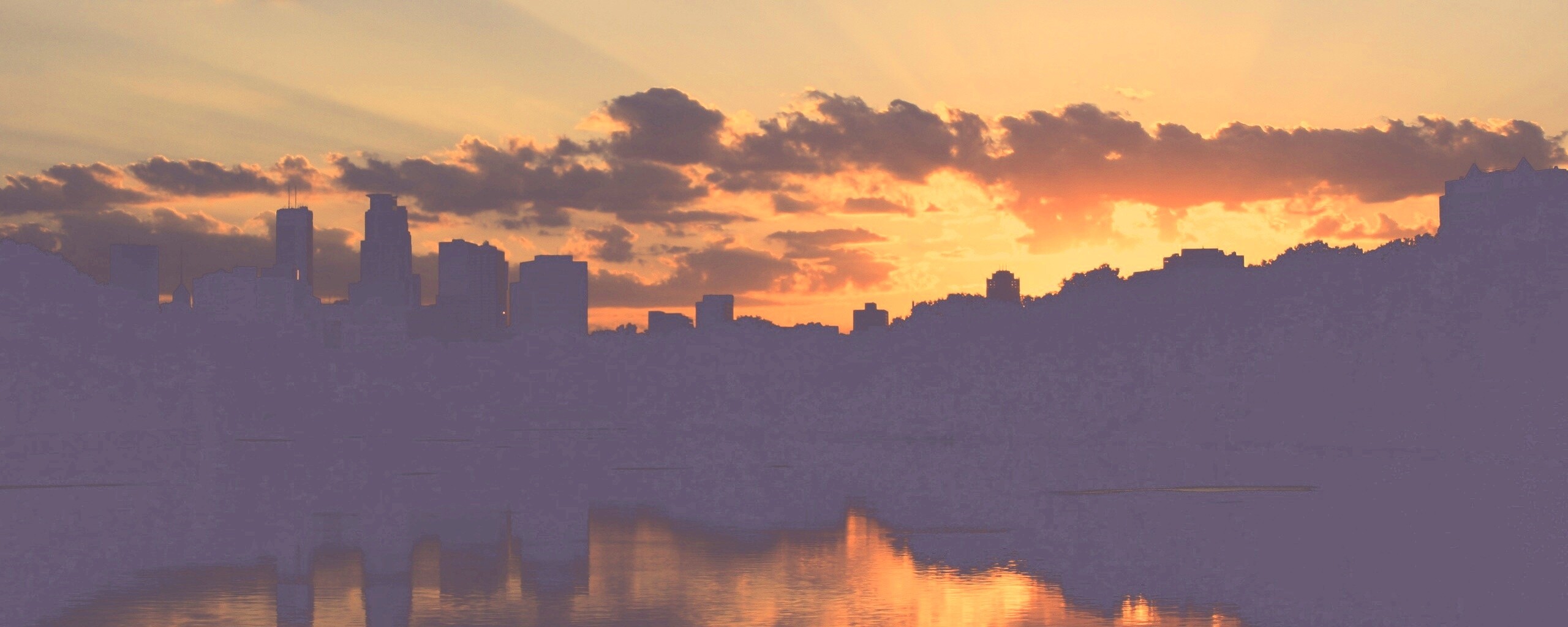 Закат над городом обои