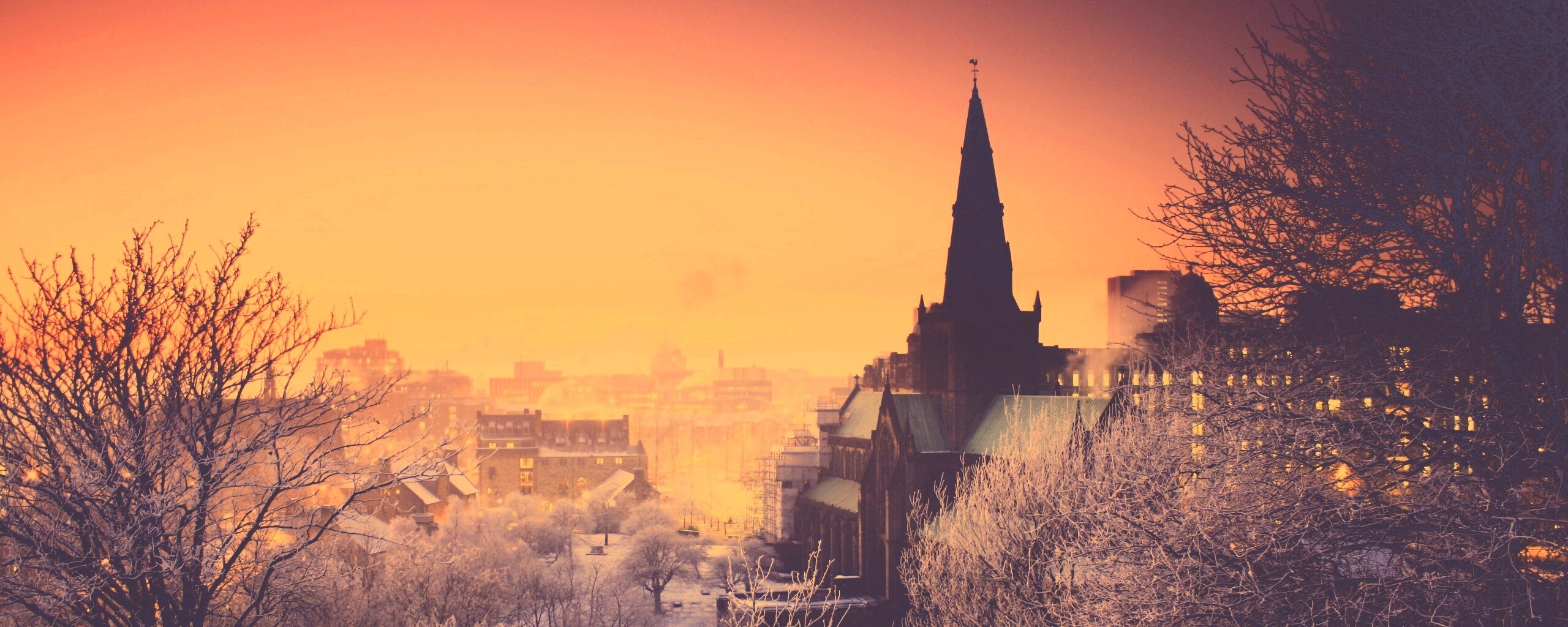 Закатный город зимой обои