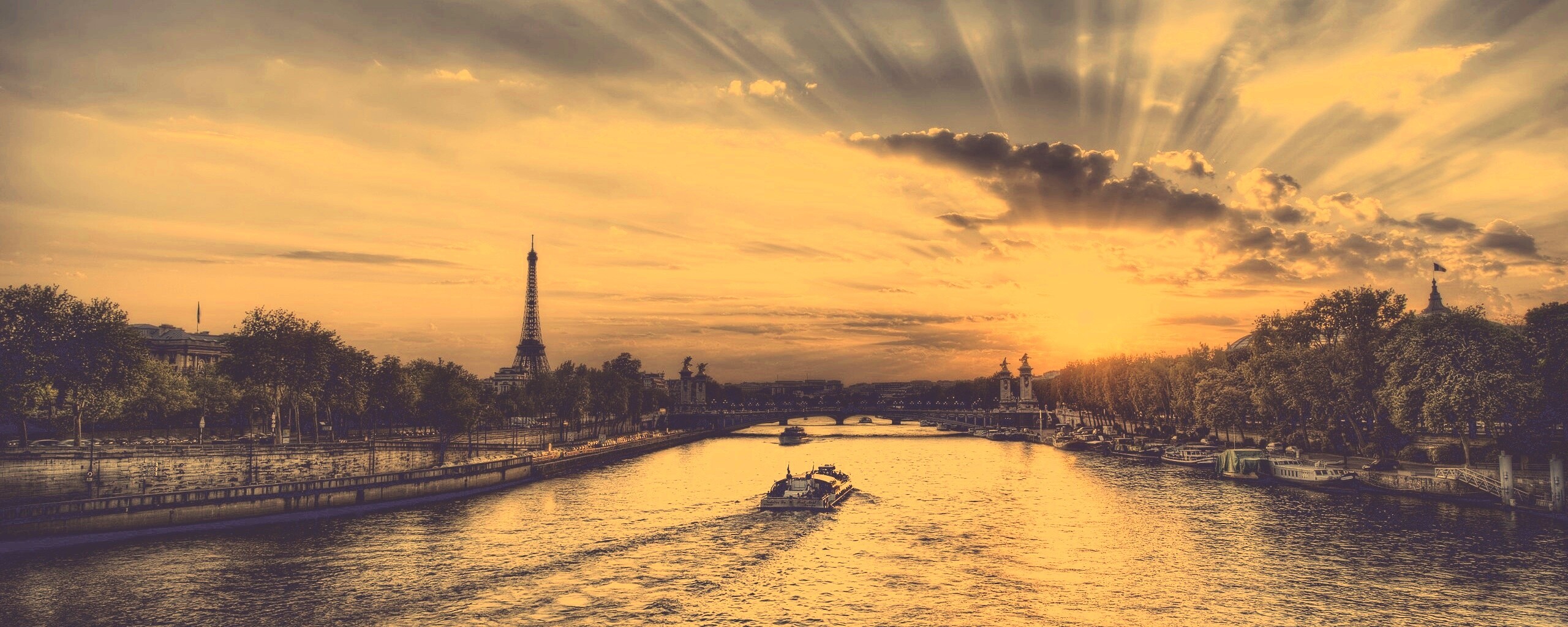Закат над парижем HDR обои