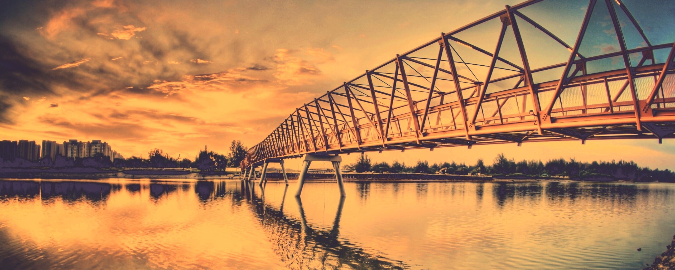 Мост через реку обои