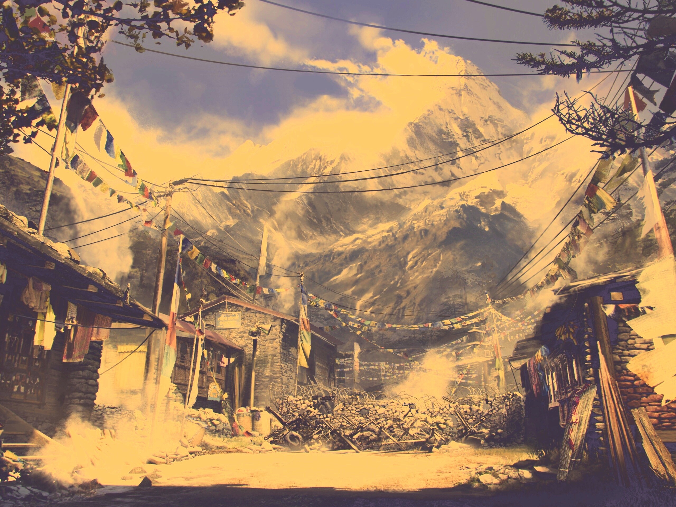 Загороженная улица в горах обои