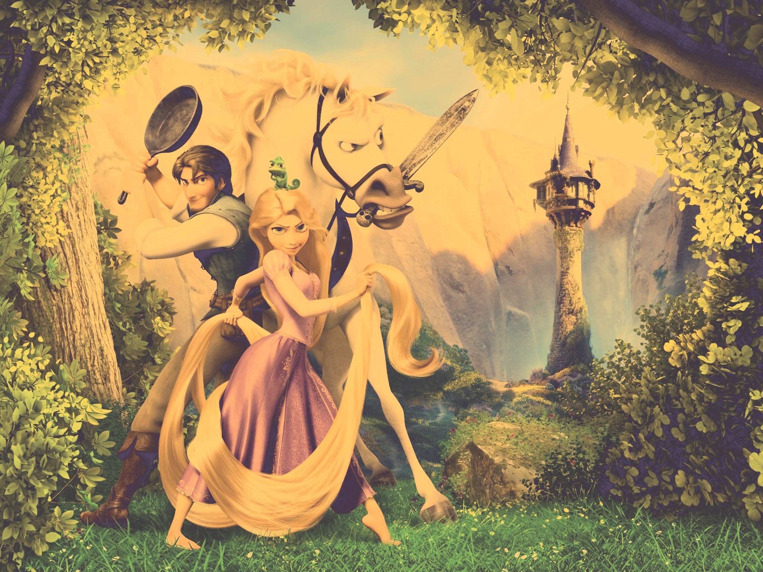 Рапунцель, Флин, Максимус и Паскаль обои