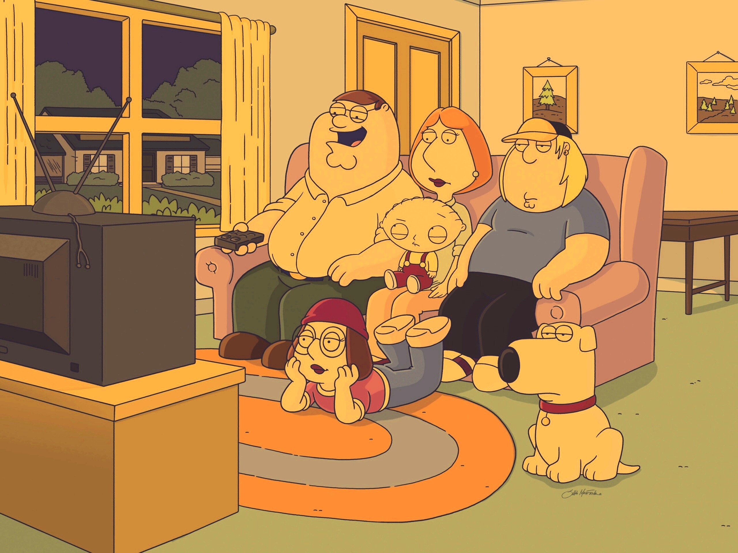 Гриффины всей семьей перед телевизором обои
