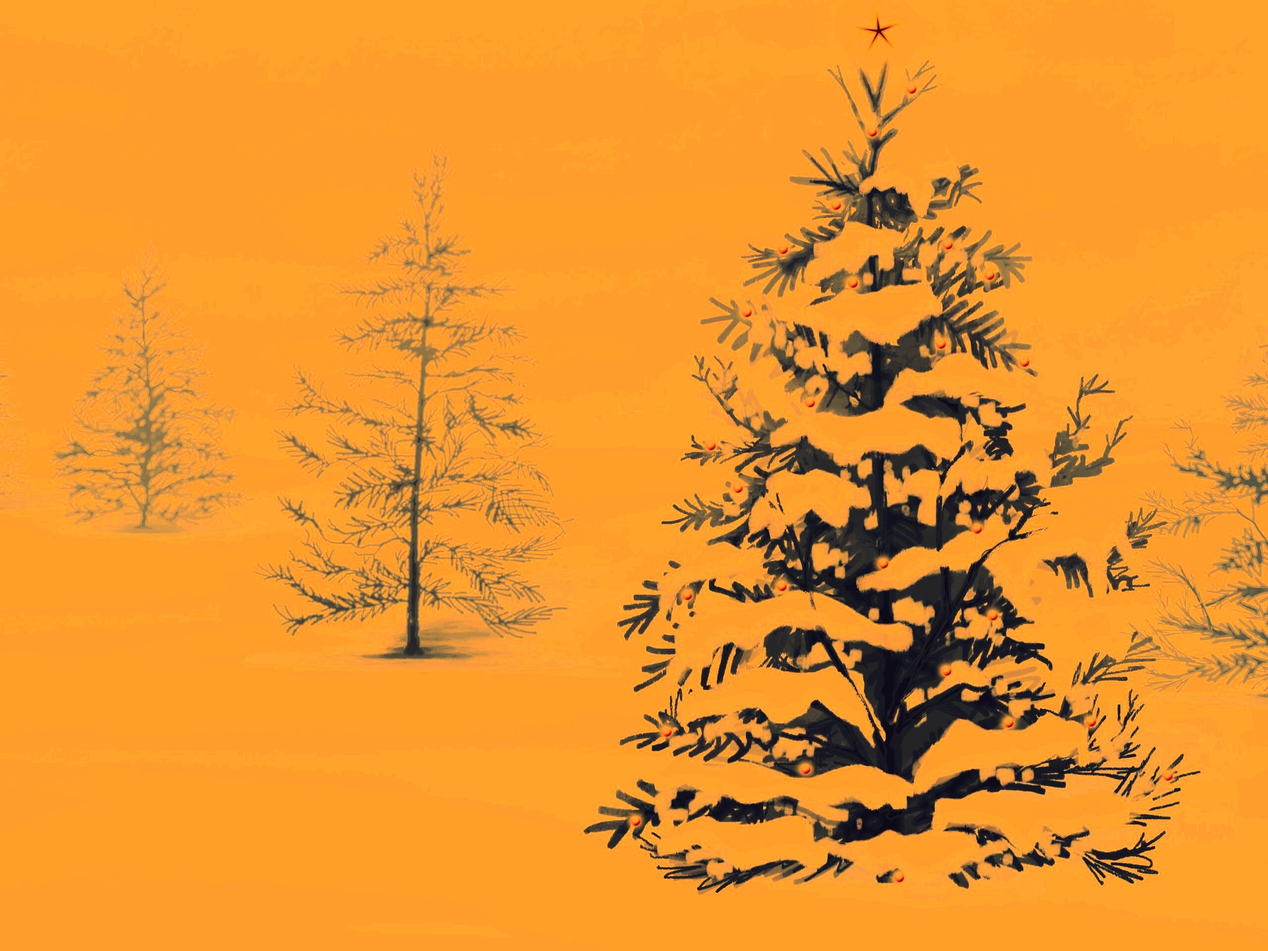 Украшенная ёлочка в лесу обои