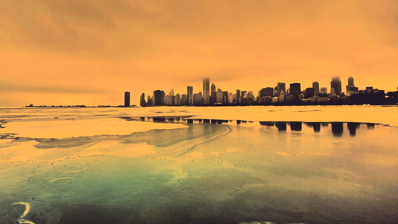 Зимний город обои