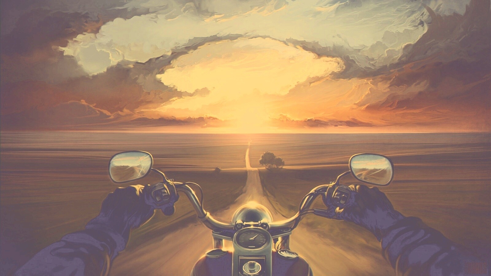 Дорога на закат обои