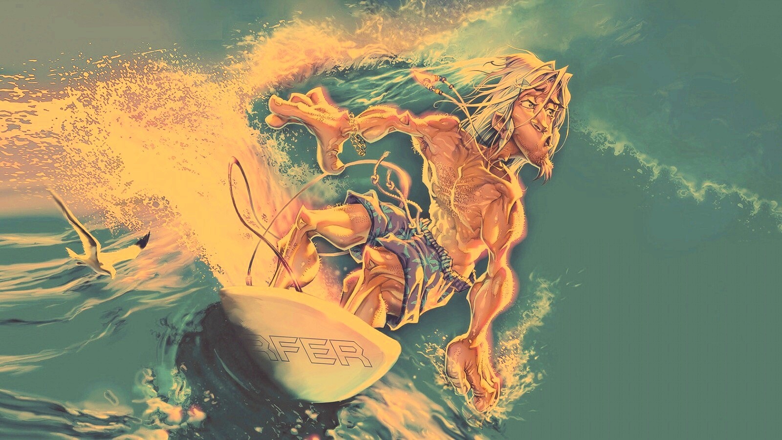 Карикатура на серфера обои