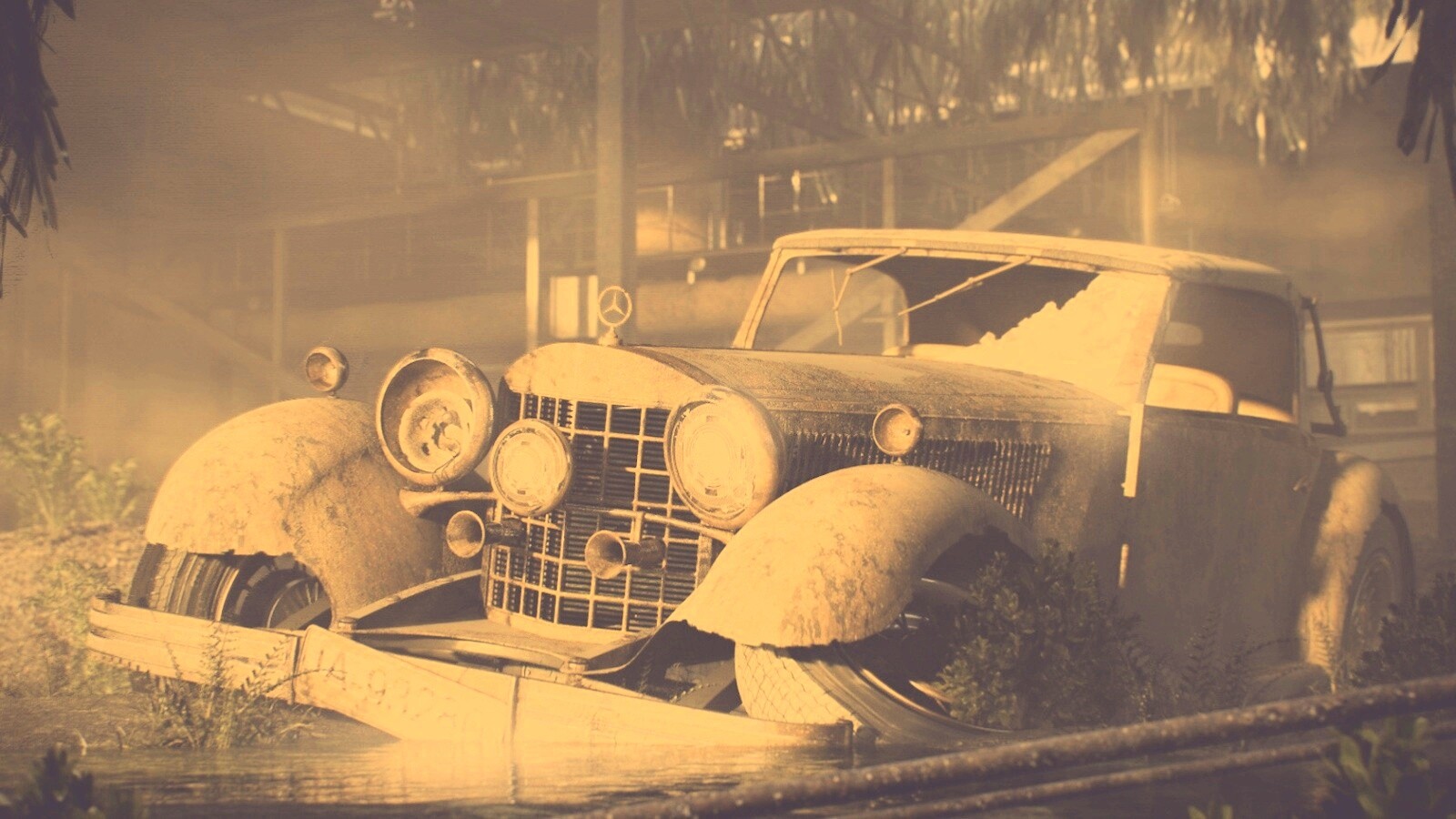 Гниющий ретро мерседес обои