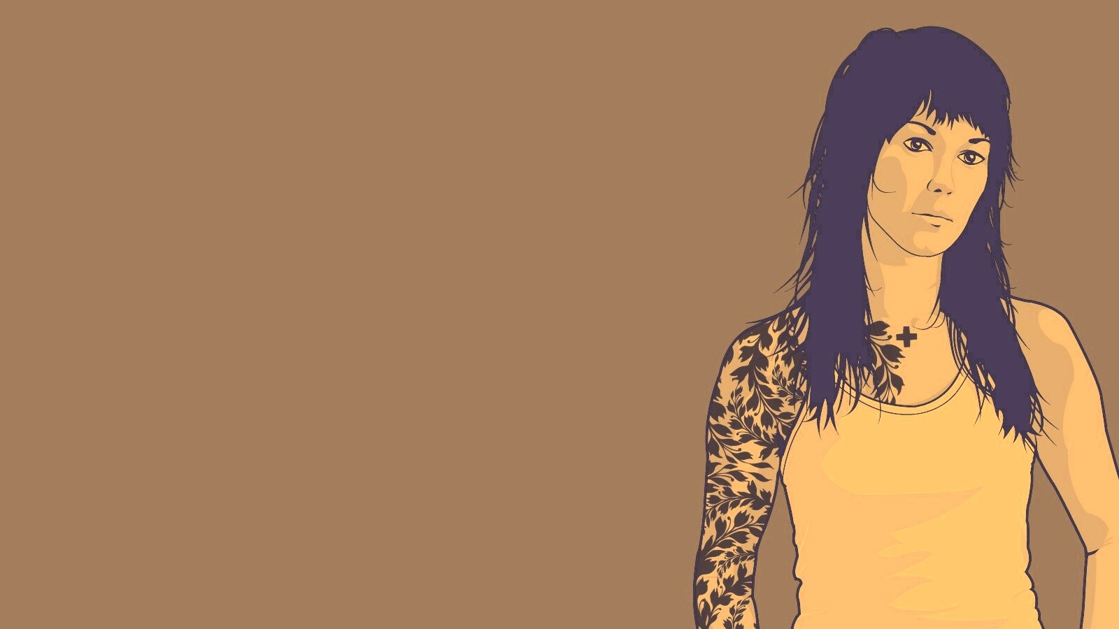 Девушка с татуировкой в виде листвы обои