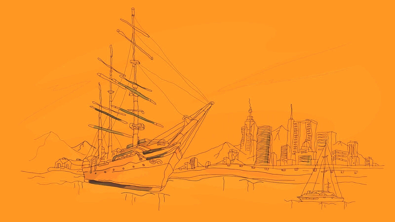 Парусник у города обои