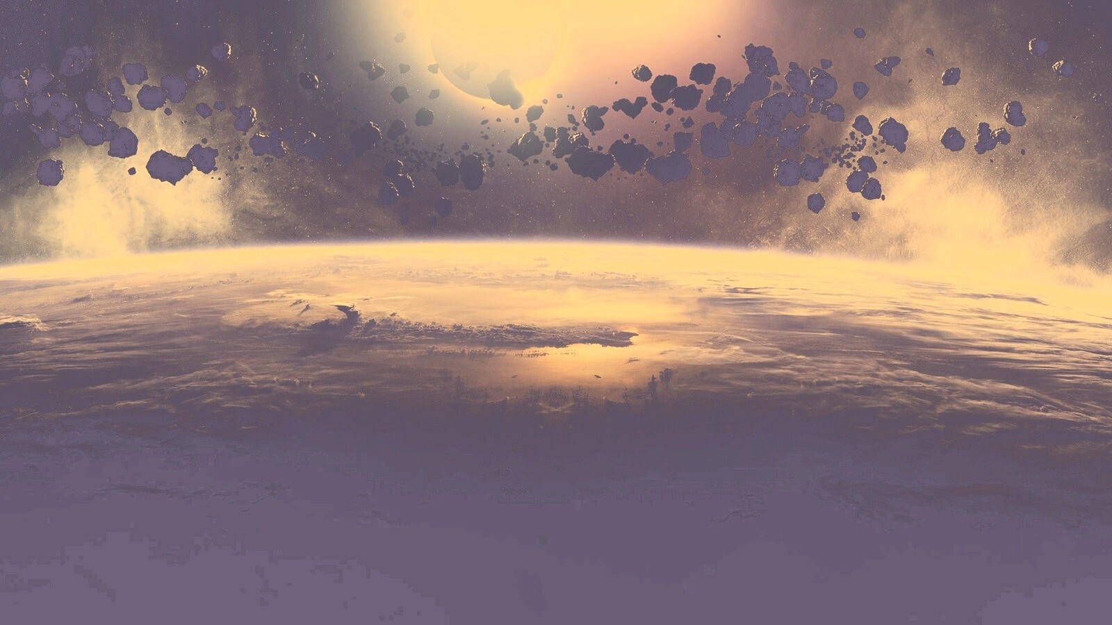 Пояс астероидов над планетой обои