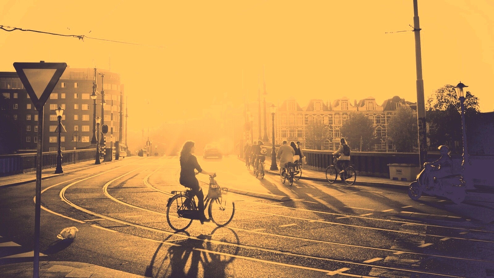 Утро в европейском городе обои