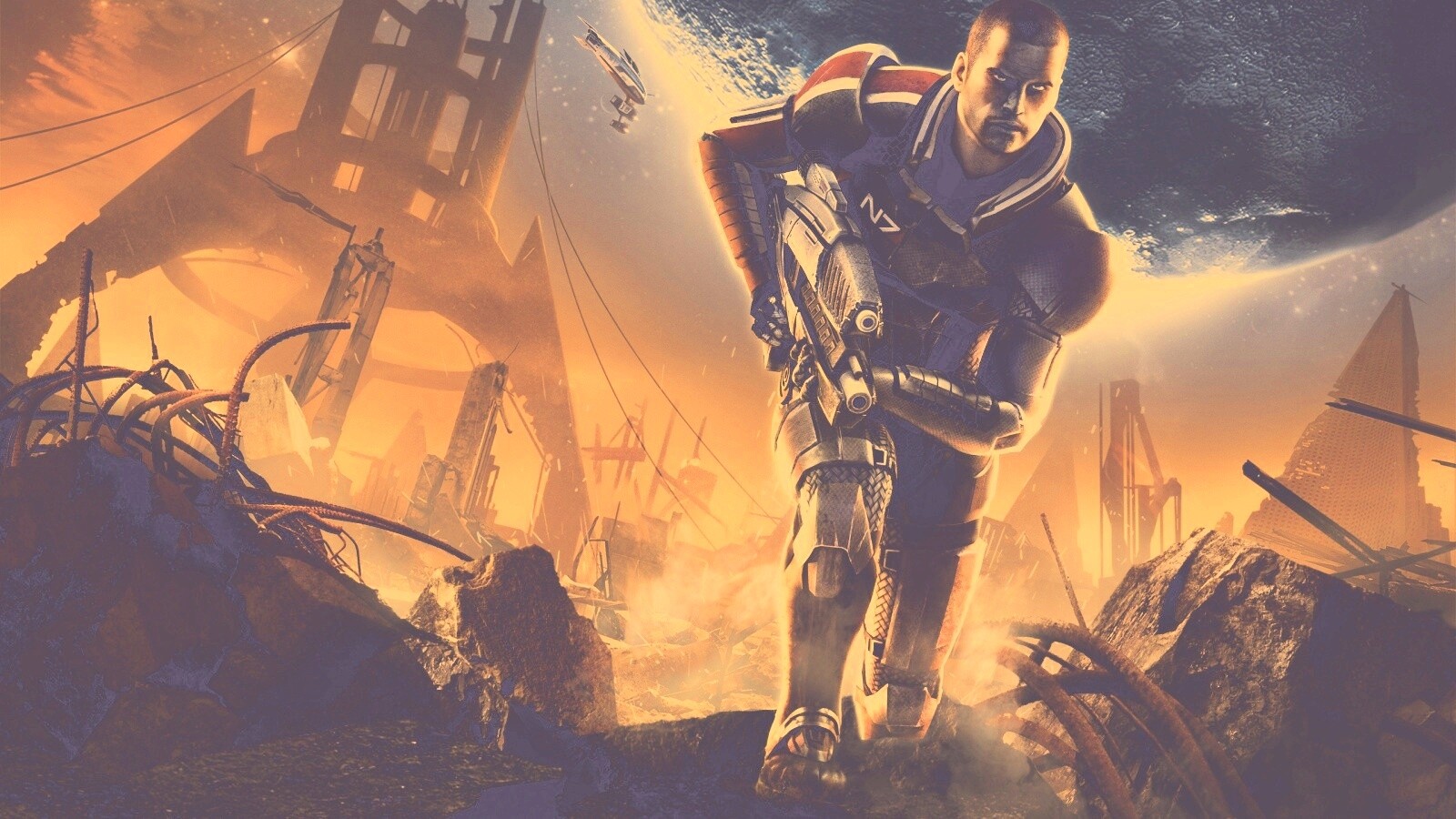 Капитан Шепард на руинах обои