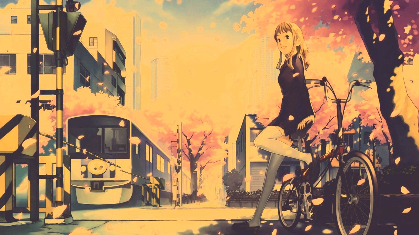 Японская школьница на велосипеде обои