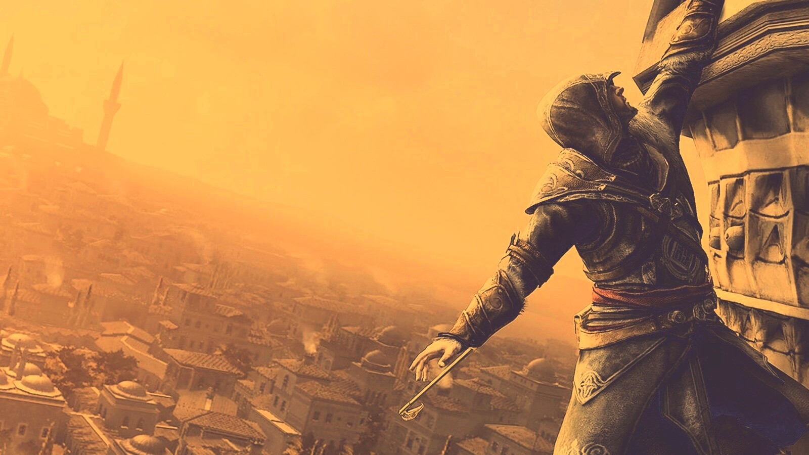 Ассасин лезет на башню обои