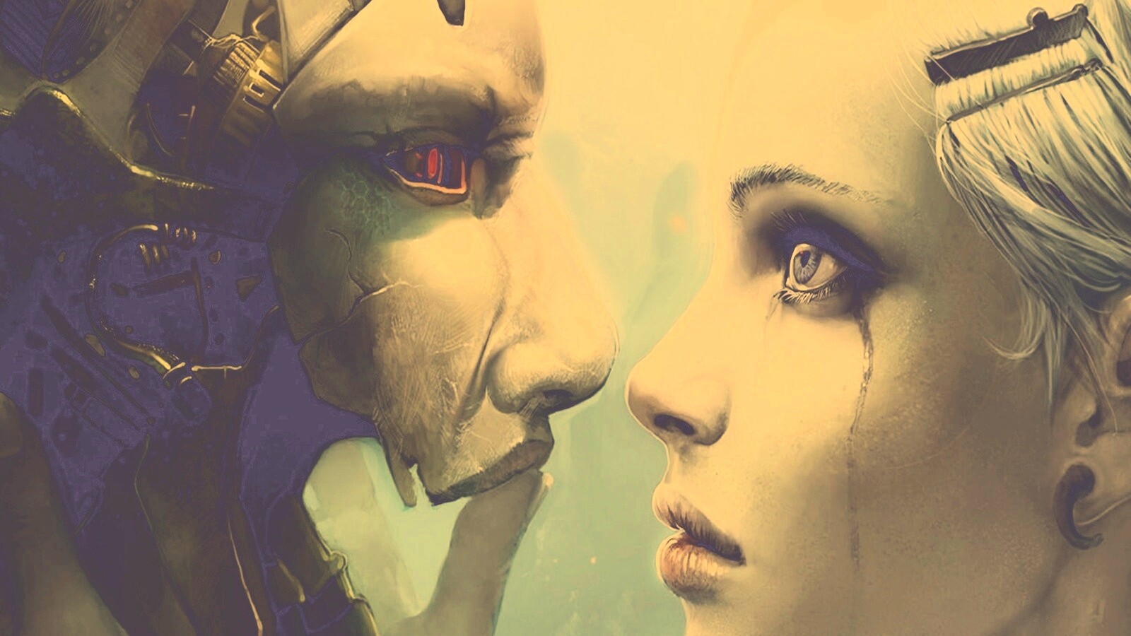 Девушка и робот обои