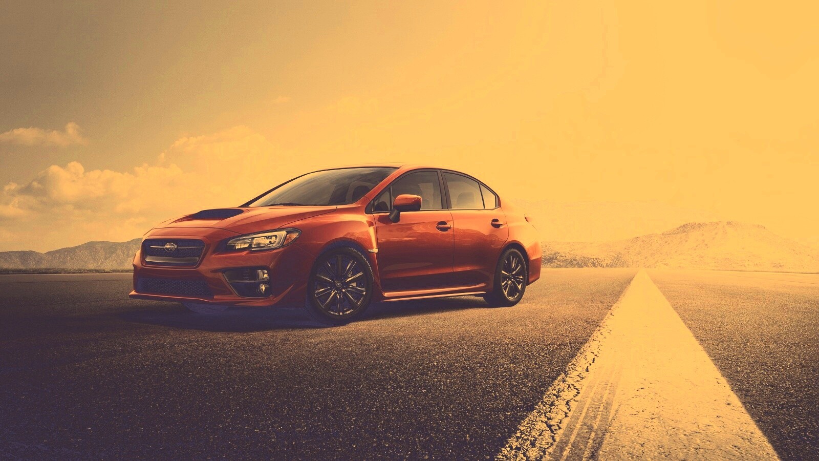 Subaru WRX на пустынной трассе обои