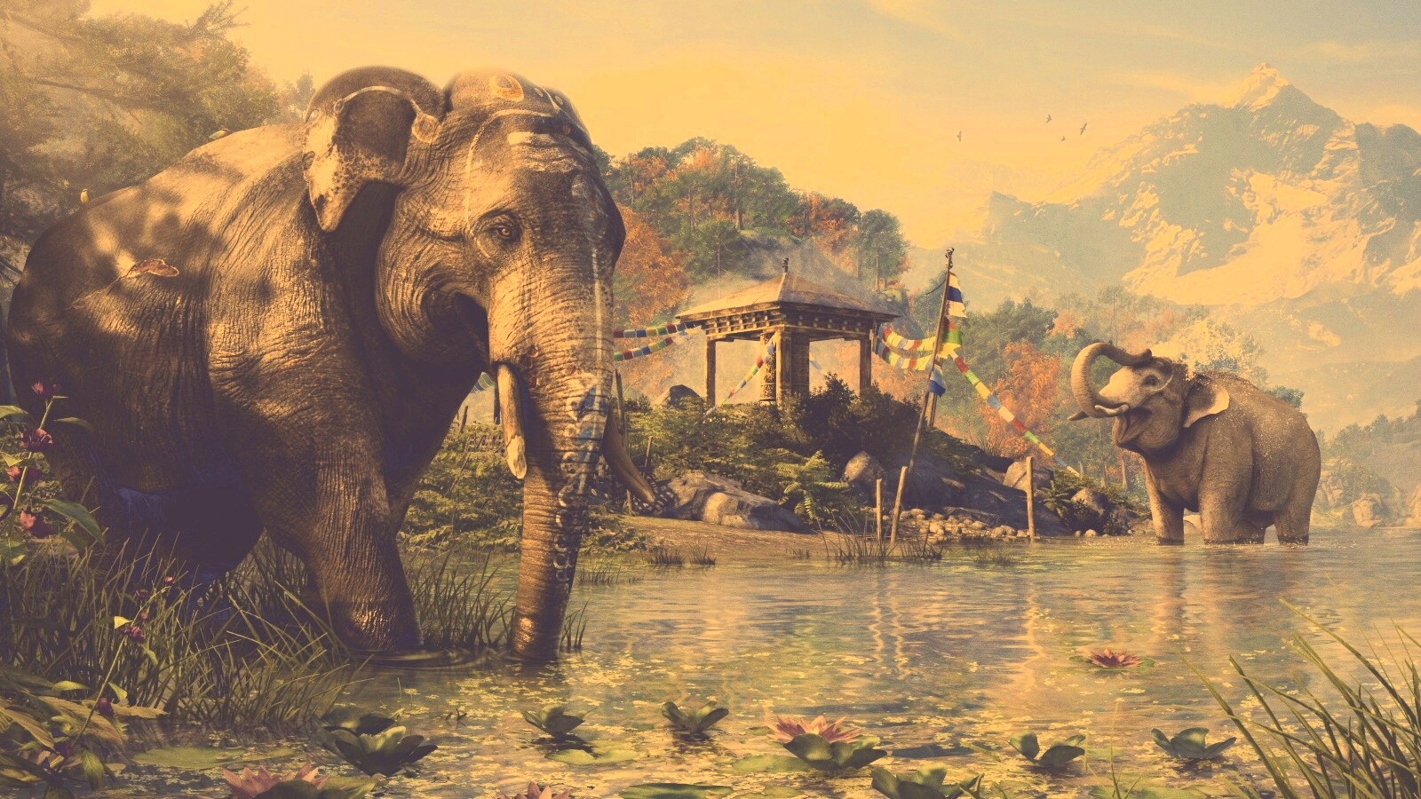 Слоники у воды обои