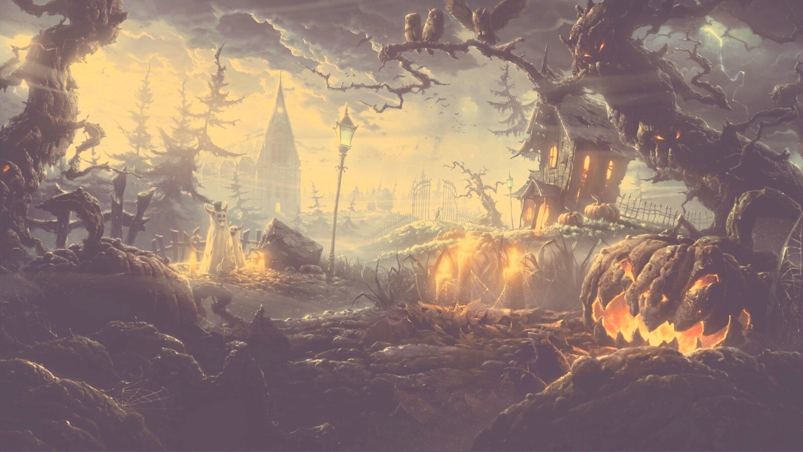 Страшный хэллоувинский пейзаж обои