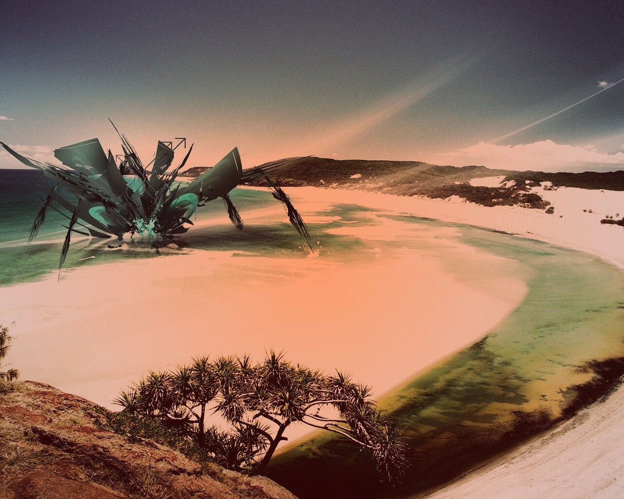 Робот на побережье обои