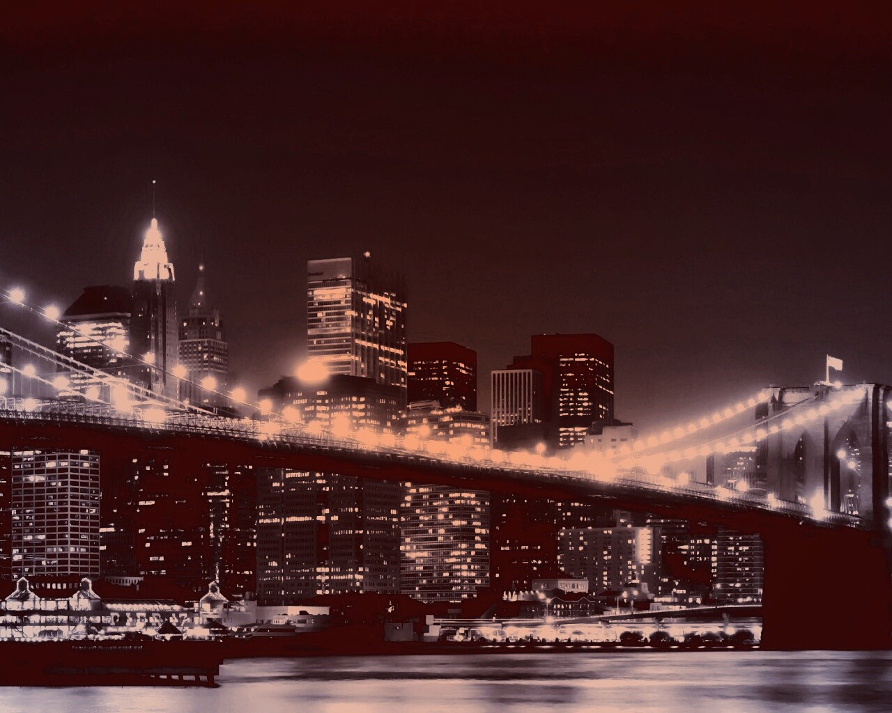 Вид на ночной Нью-Йорк обои