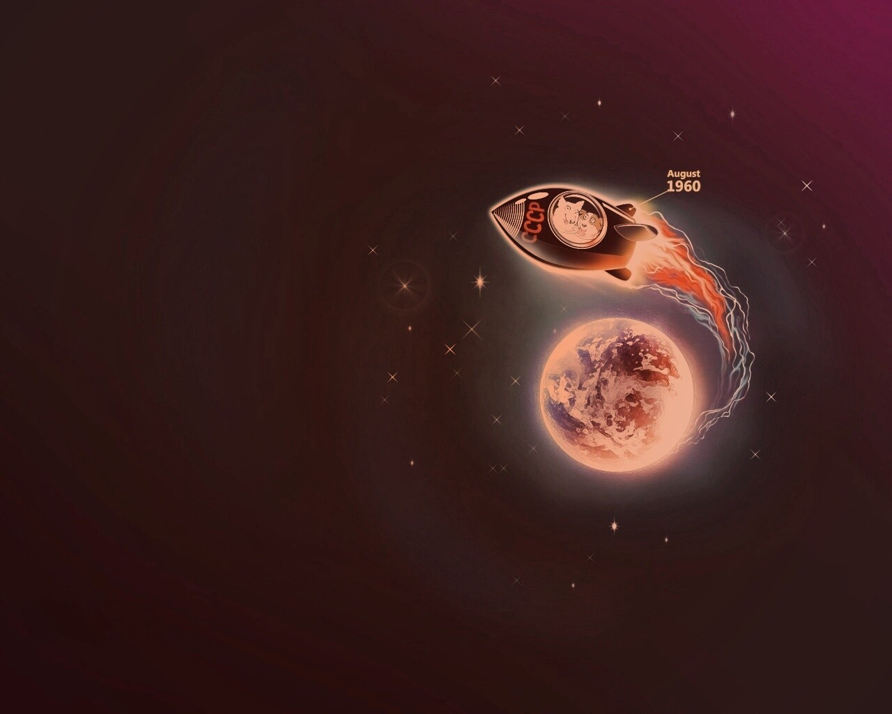 Белка и Стрелка летят в космос обои