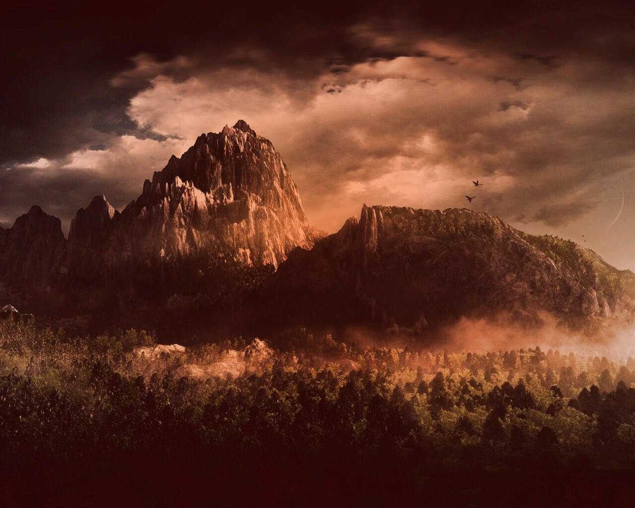 Горы посреди джунглей обои