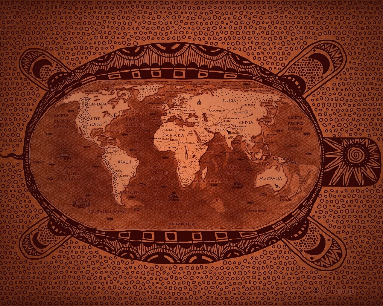 Карта мира на черепахе обои