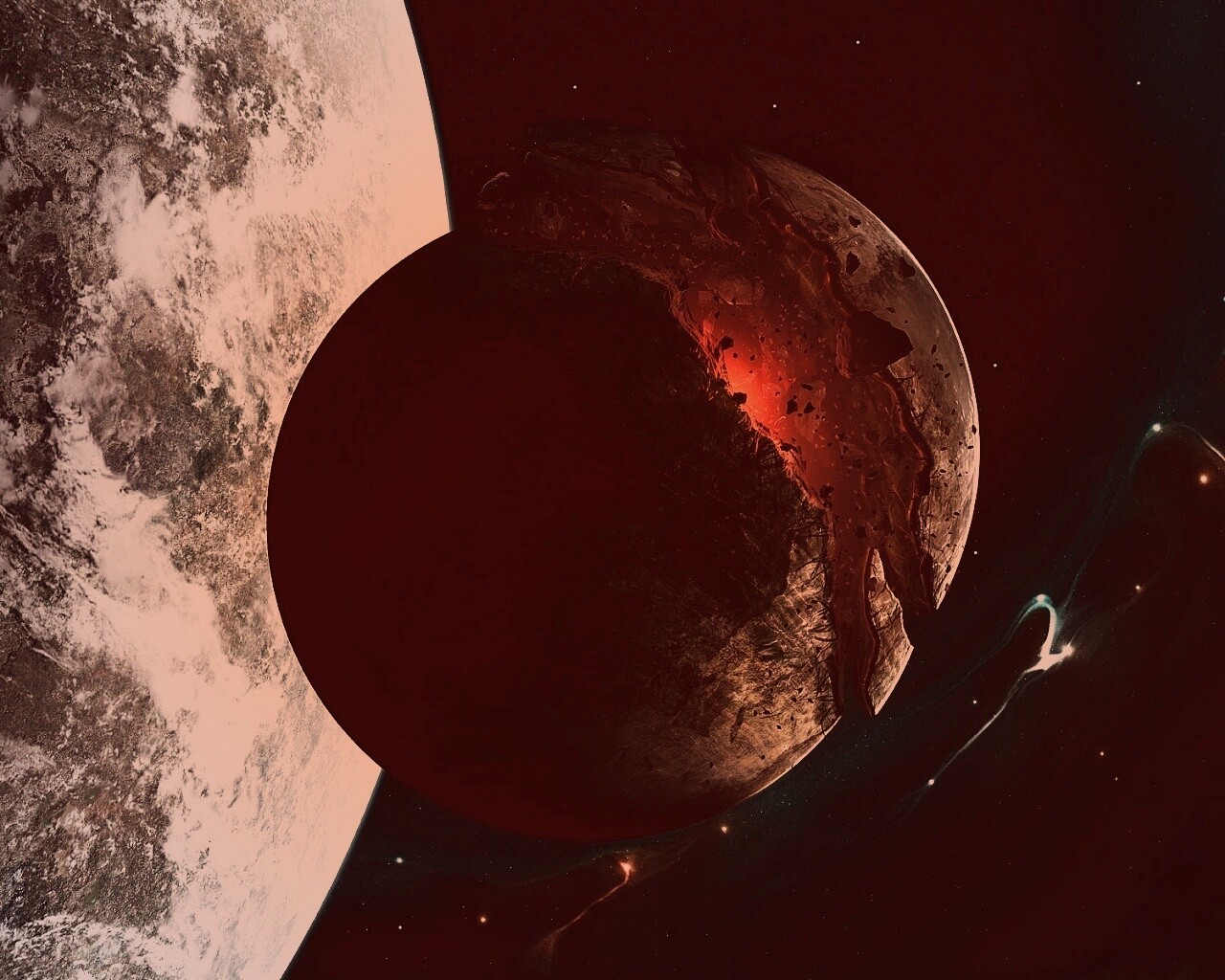 Спутник раскалывается пополам обои