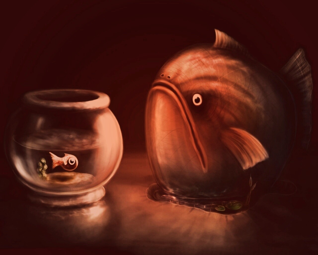 Большая и маленькая рыбки обои