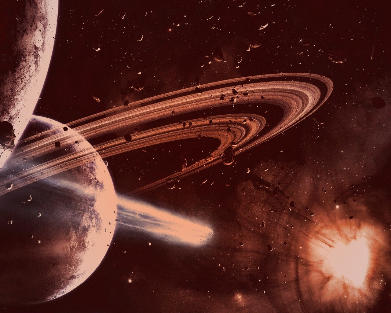 Голубой метеорит и туманность в виде сердца обои