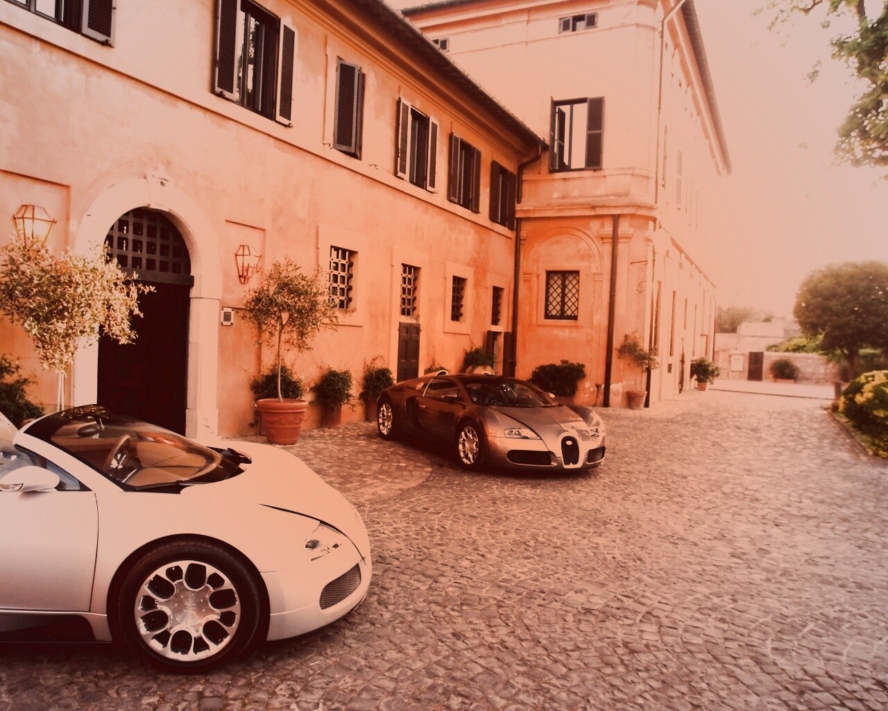 Два Бугатти у дома обои