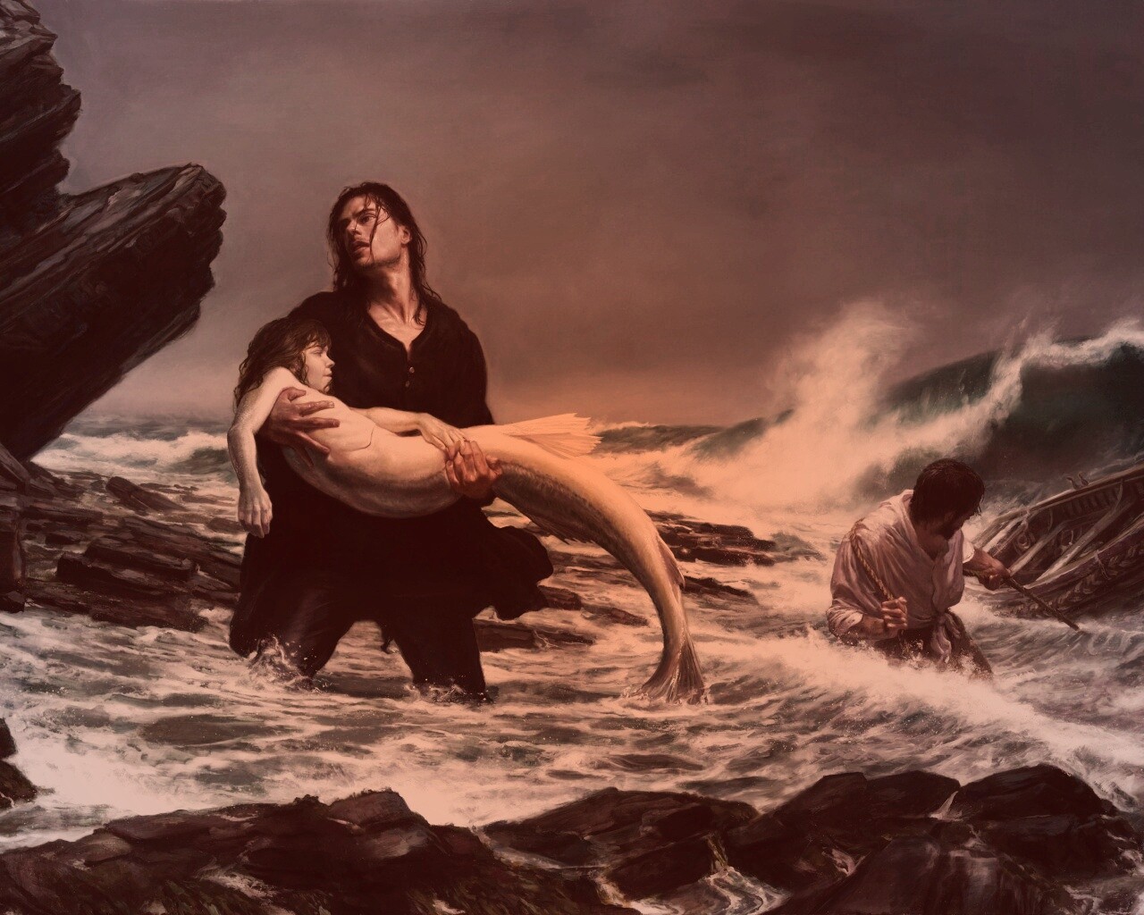 Рыбаки спасают русалку обои