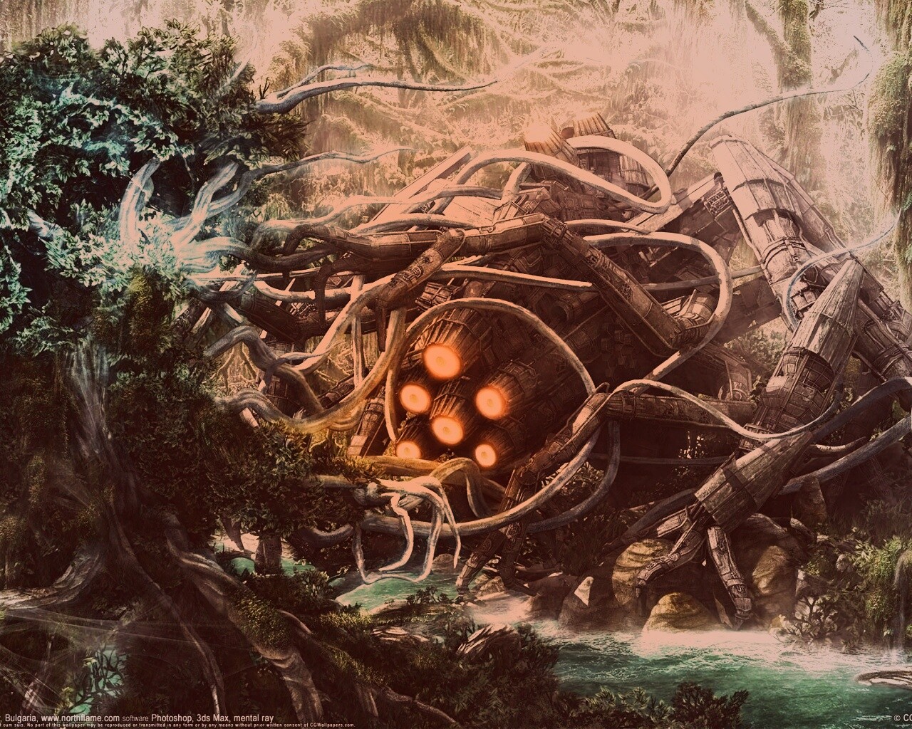 Космический корабль в джунгялх обои