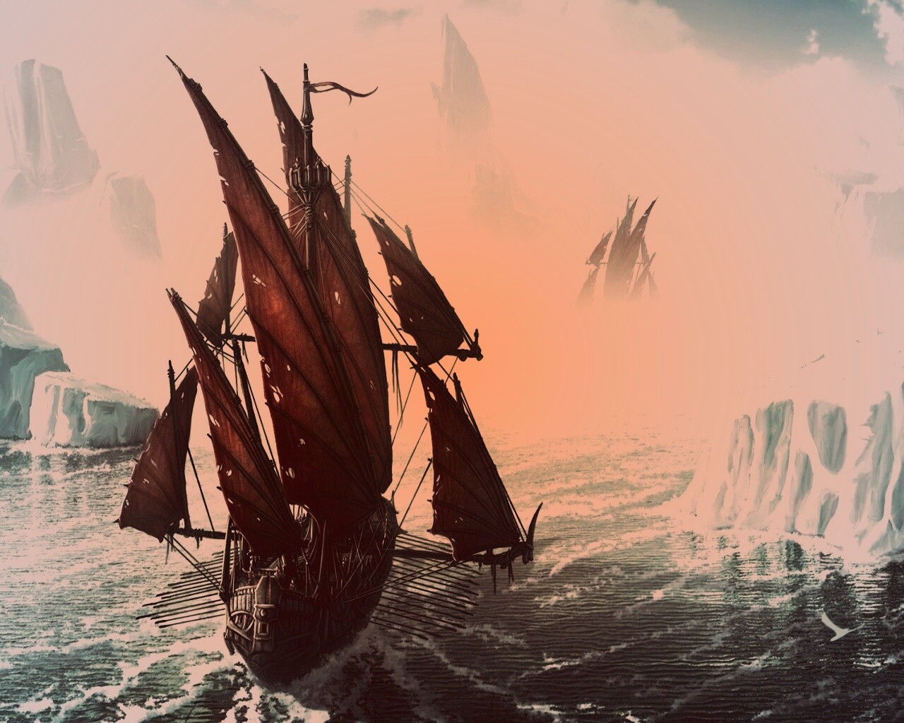 Корабли во льдах обои