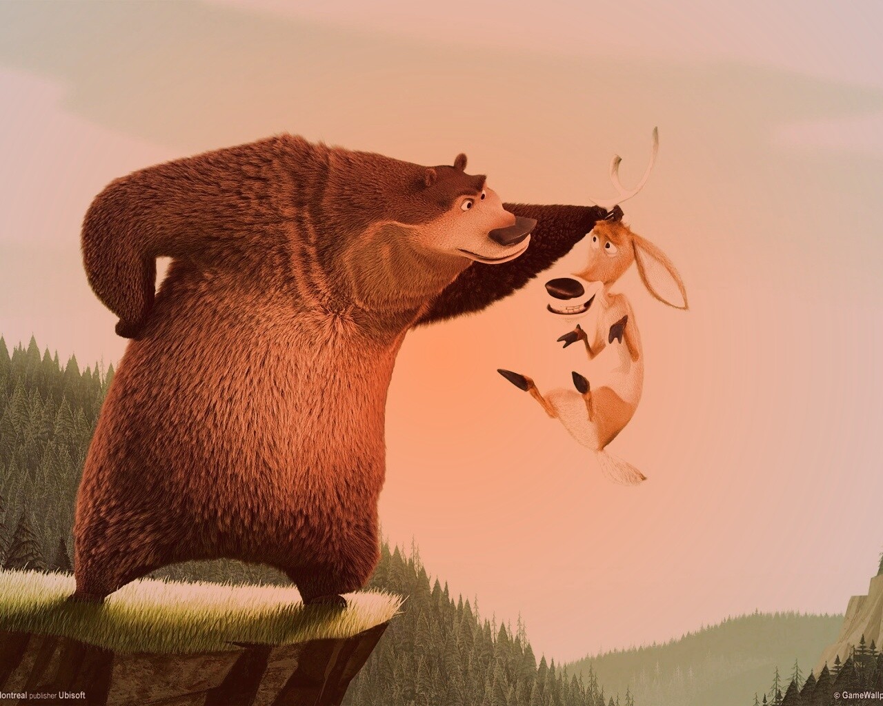 Медведь прессует оленя обои