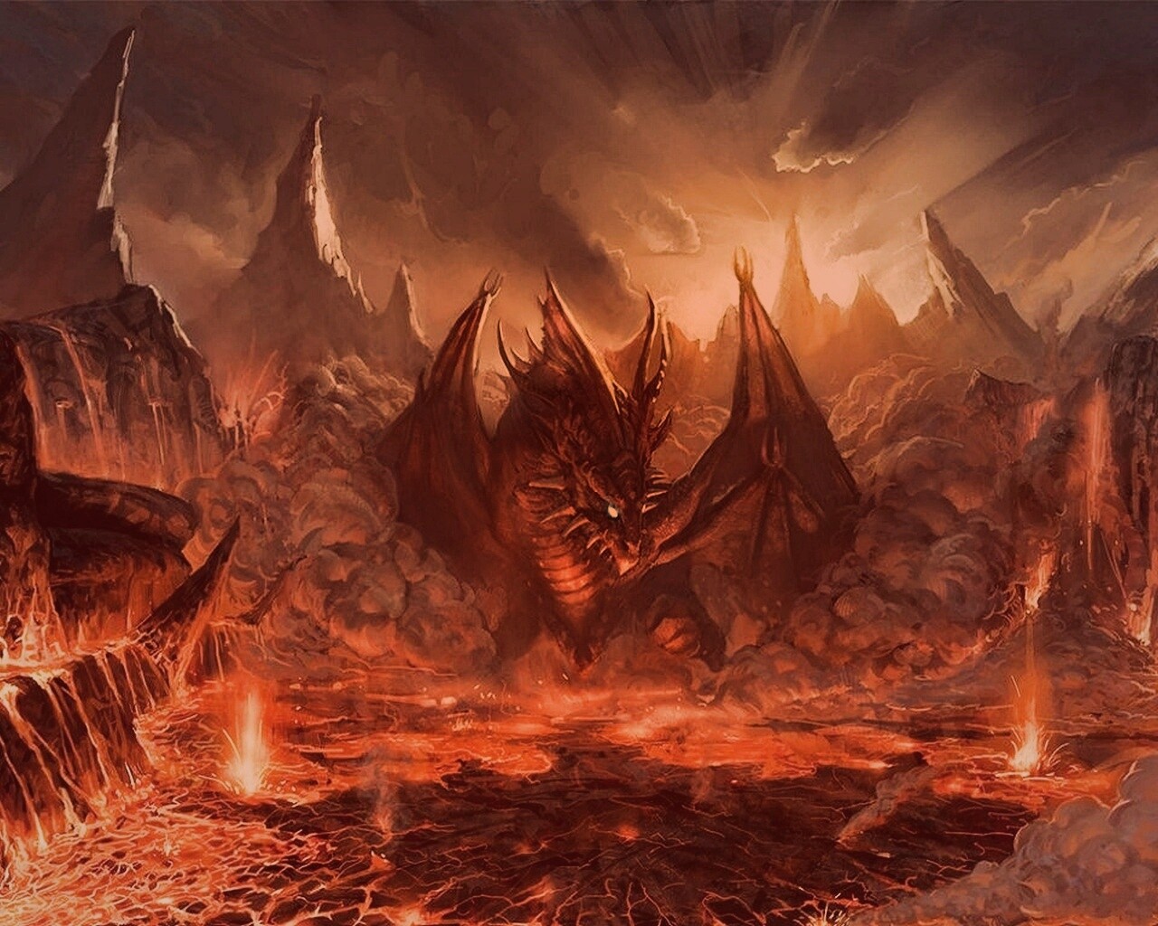 Дракон в лаве обои