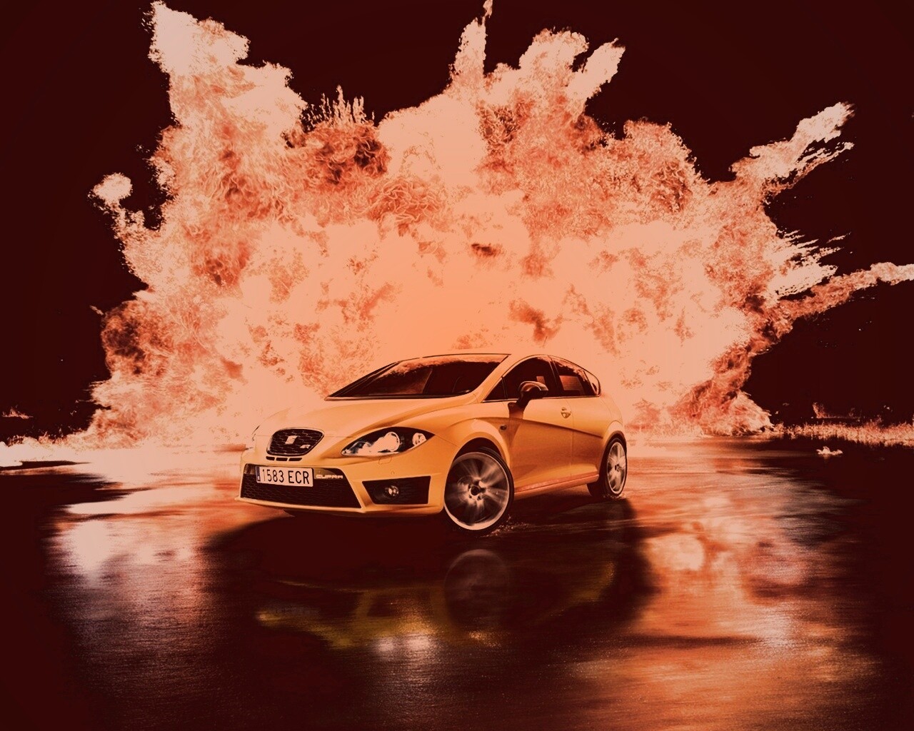 Желтый Леон на фоне взрыва обои