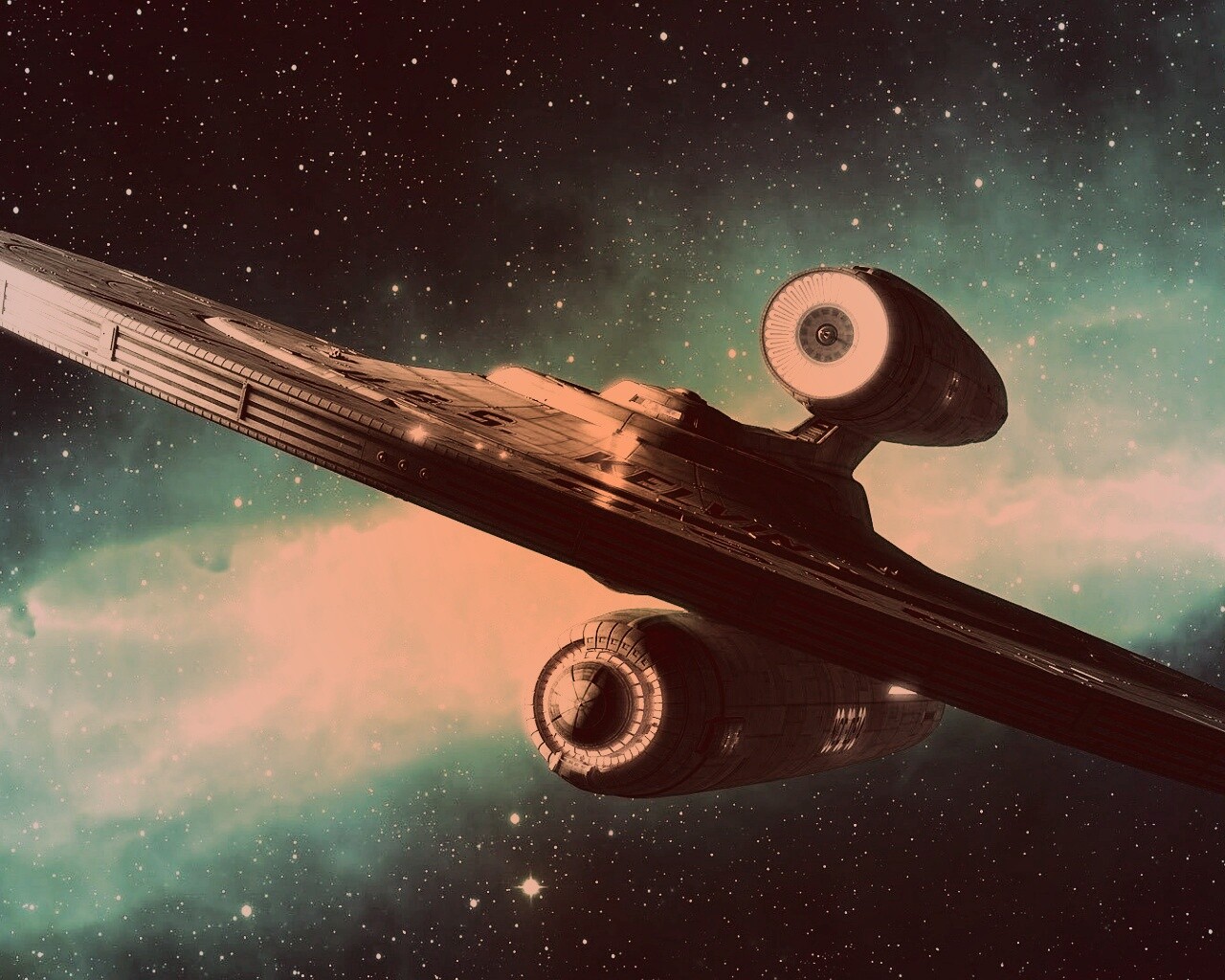 Космический корабль с двумя двигателями обои